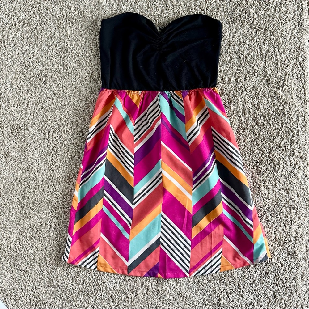 Roxy Women Sweetheart Neck Strapless Chevron Dress Size S